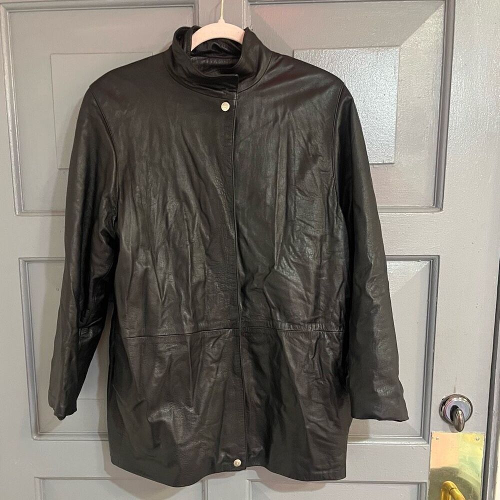 Damselle Black Vintage Leather Matrix‎ Leather Chore Jacket Hidden Buttons Sz M